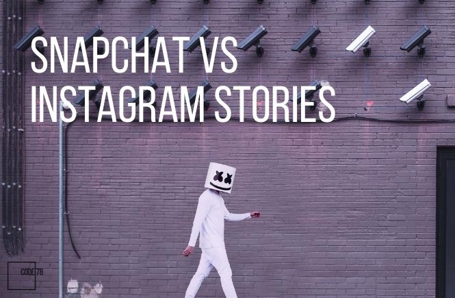 Figur zwischen Videokameras: Snapchat vs Instagram Stories