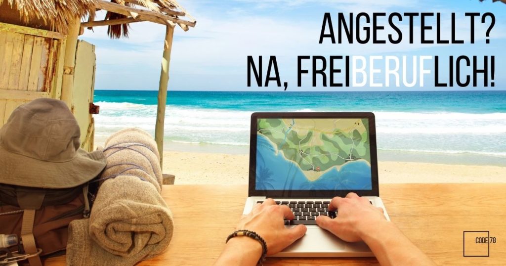 Laptop am Strand: Angestellt und freiberuflich