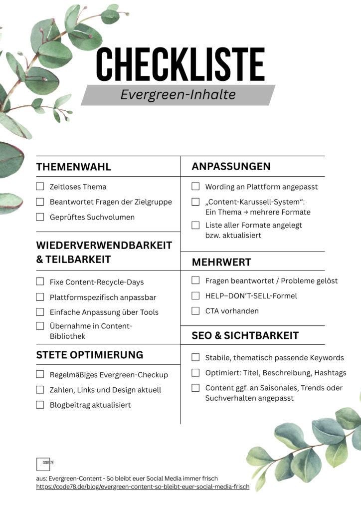 Evergreen-Content Checkliste
