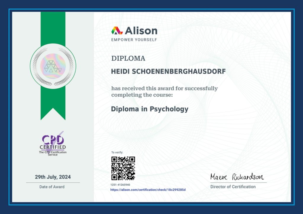 Heidi Schönenberg-Hausdorf: Diploma in Psychologie