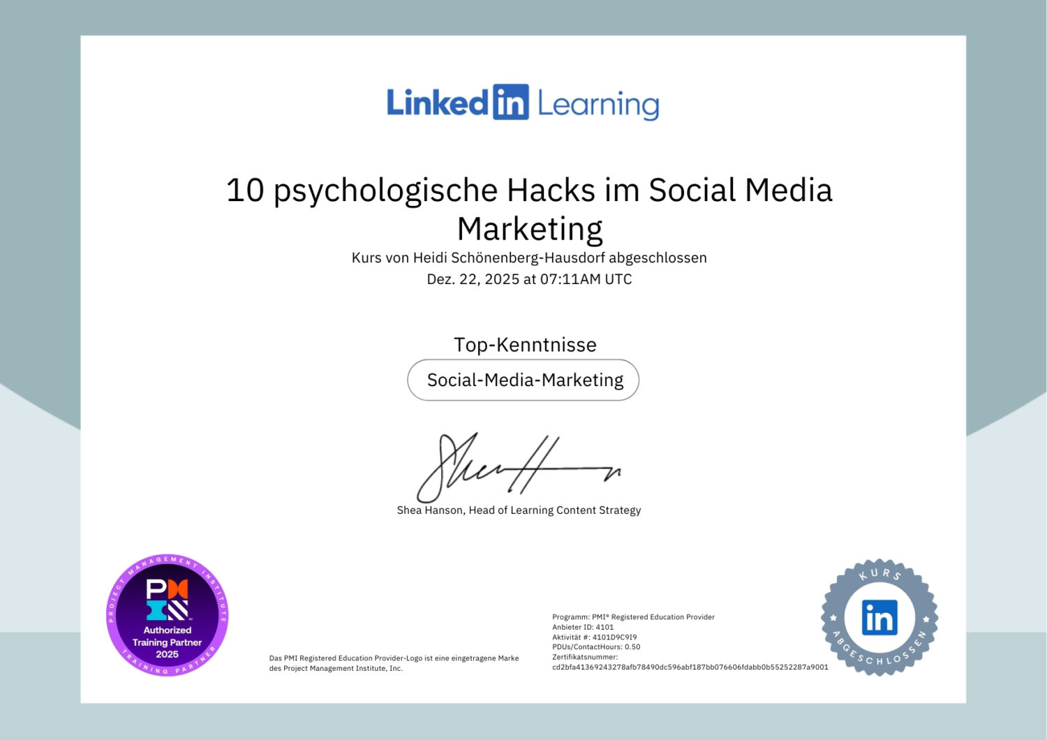 LinkedIn: Zertifikat Psychologie Hacks Heidi Schönenberg-Hausdorf