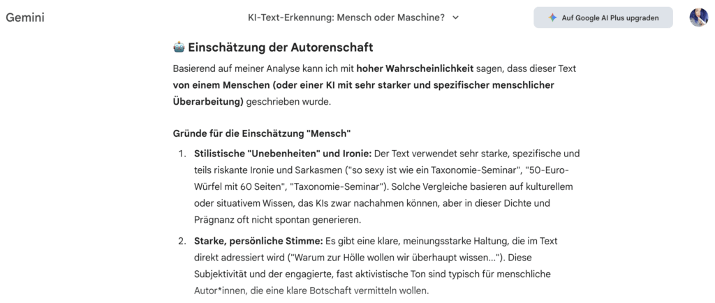 KI Text Erkennung: Was sagt Gemini zu meinem Text?