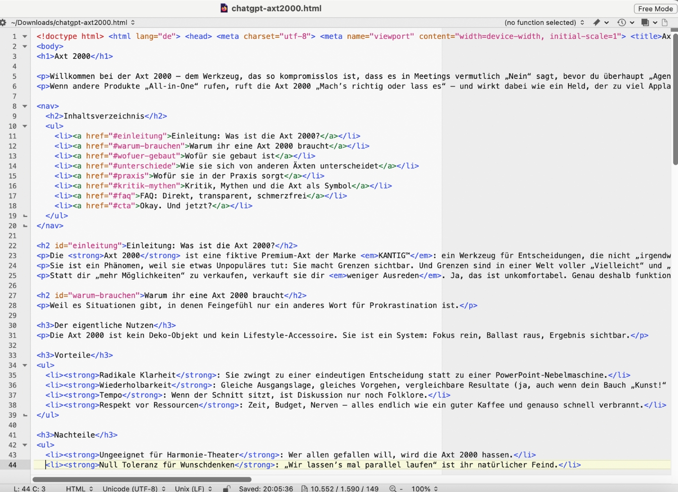Vergleich: KI-Modelle HTML-Code - ChatGPT