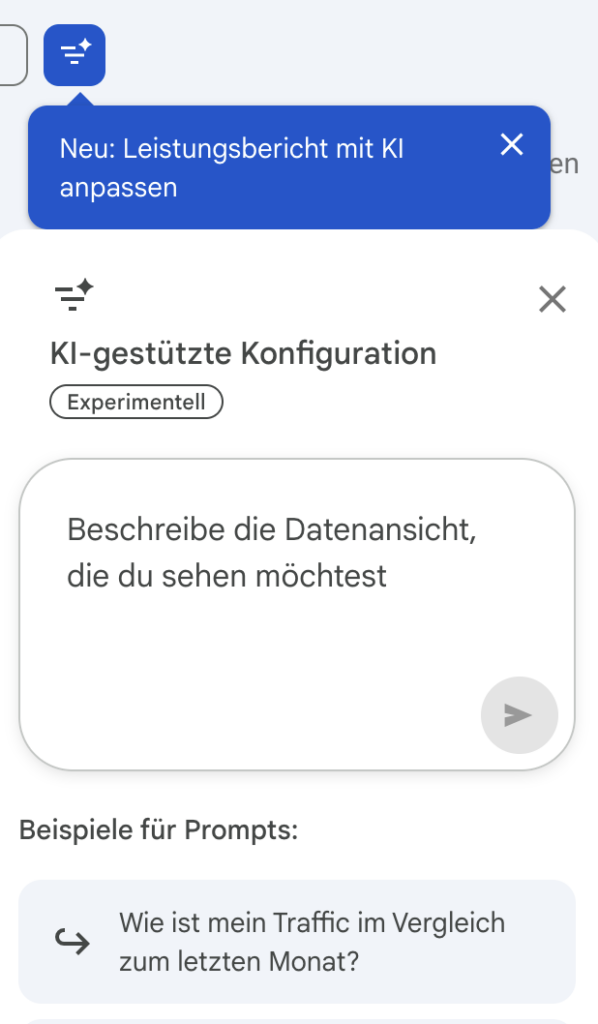 Google Search Console KI-gestützte Konfiguration - Leistungsbericht mit KI anpassen