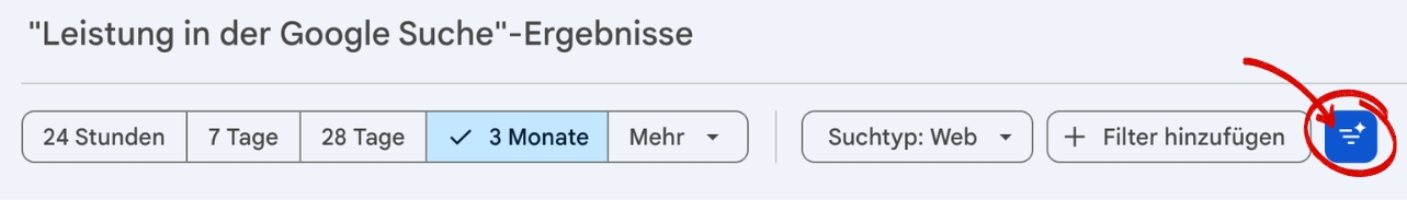 Google Search Console KI-gestützte Konfiguration: Zu finden im Menü bei „Leistung in der Google Suche“