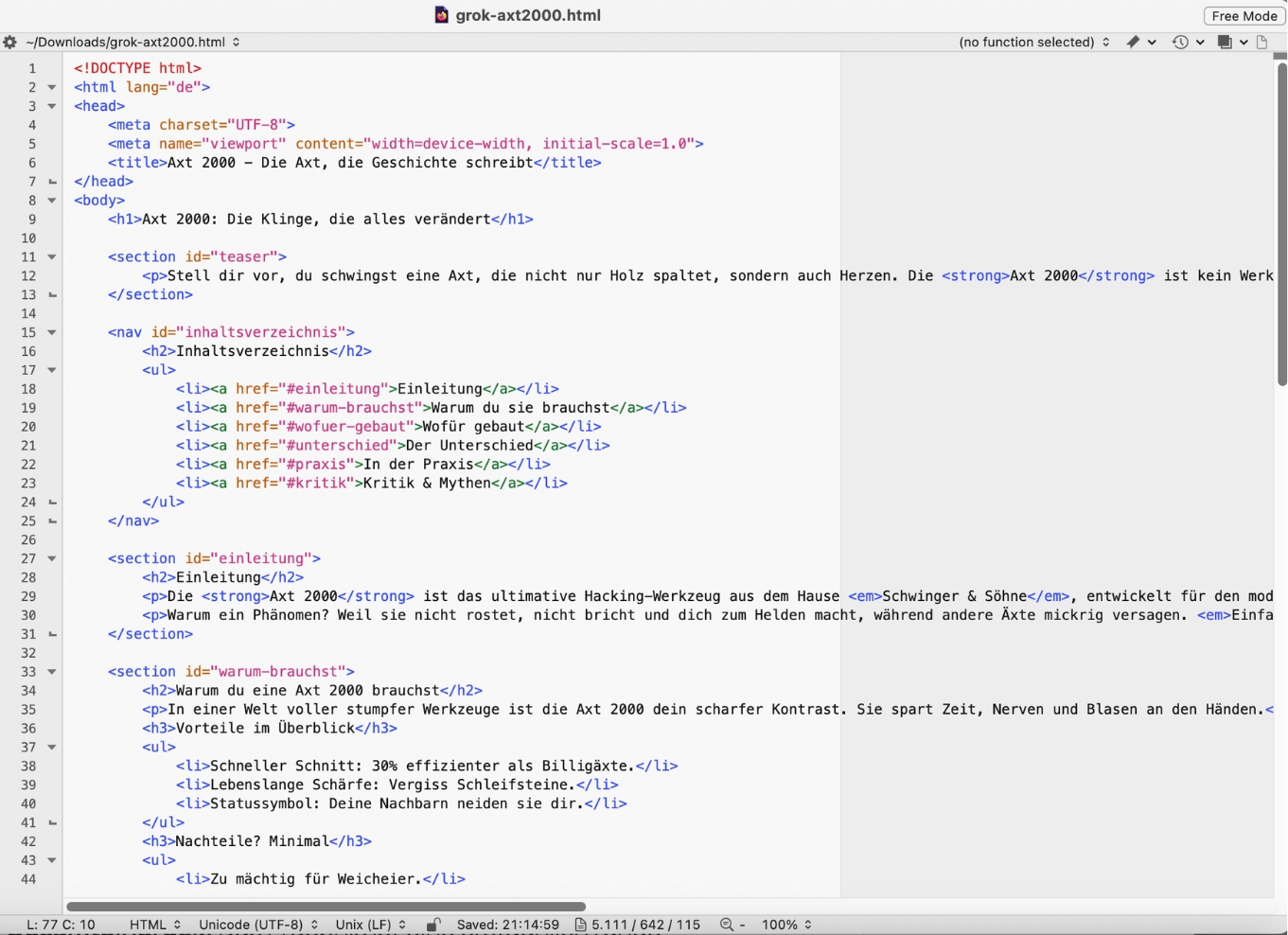 Vergleich: KI-Modelle HTML-Code - Grok 4.1