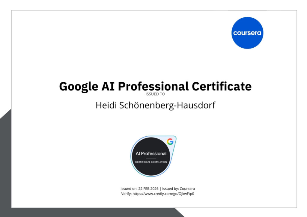 Heidi Schönenberg-Hausdorf – Google: Google AI Professional Certificate