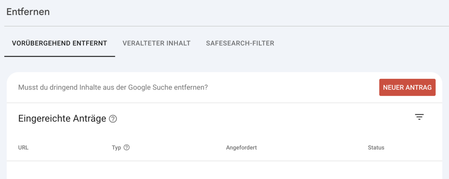 Google Search Console Feature „Entfernen“