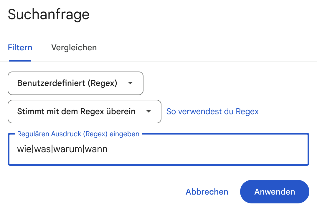 Google Search Console Regex Intent