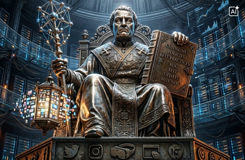 Heiliger Sankt Algorithmus – Statue mit Zepter und Buch