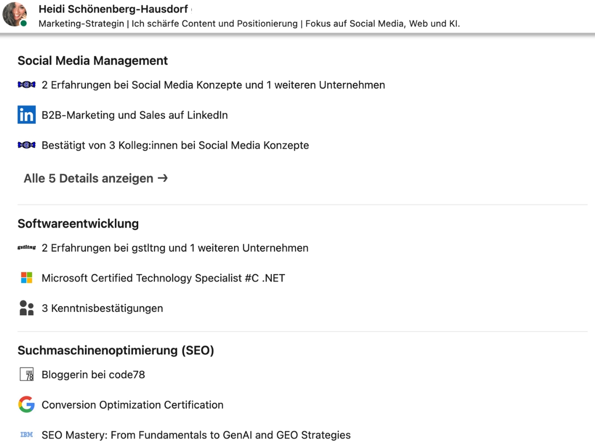 LinkedIn Profil Skills