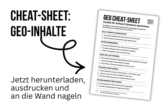 Das Cheat-Sheet für Generative Engine Optimization: Checkliste für optimierte Inhalte.