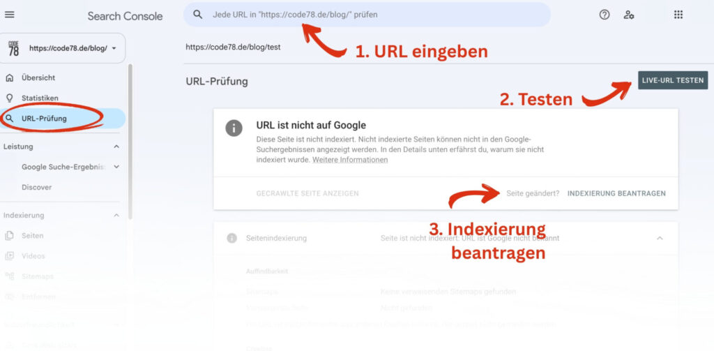 Manuelle Indixierungsanfrage bei der Google Search Console einreichen