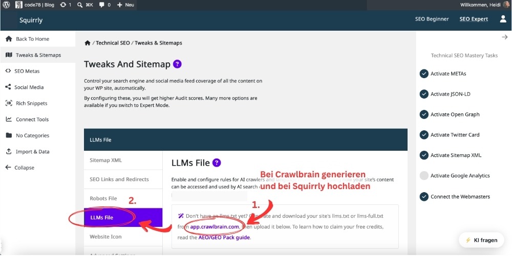 llms.txt für WordPress mit Squirrly umgesetzt