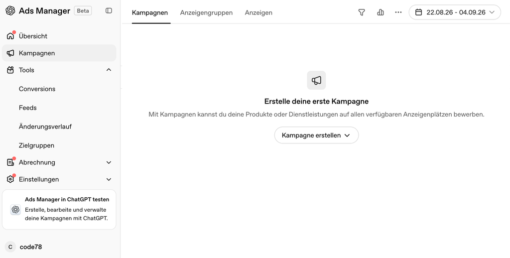 OpenAi Ads Manager - zum Schalten von ChatGPT Werbeanzeigen